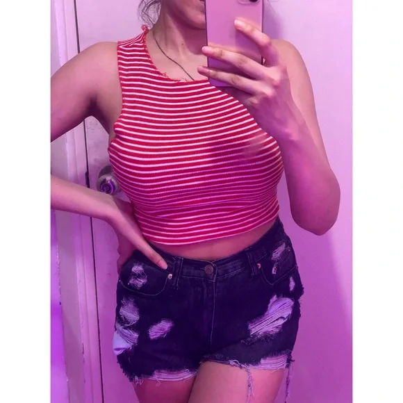 Zara Red White Striped Crop Top - Picture 4 of 5